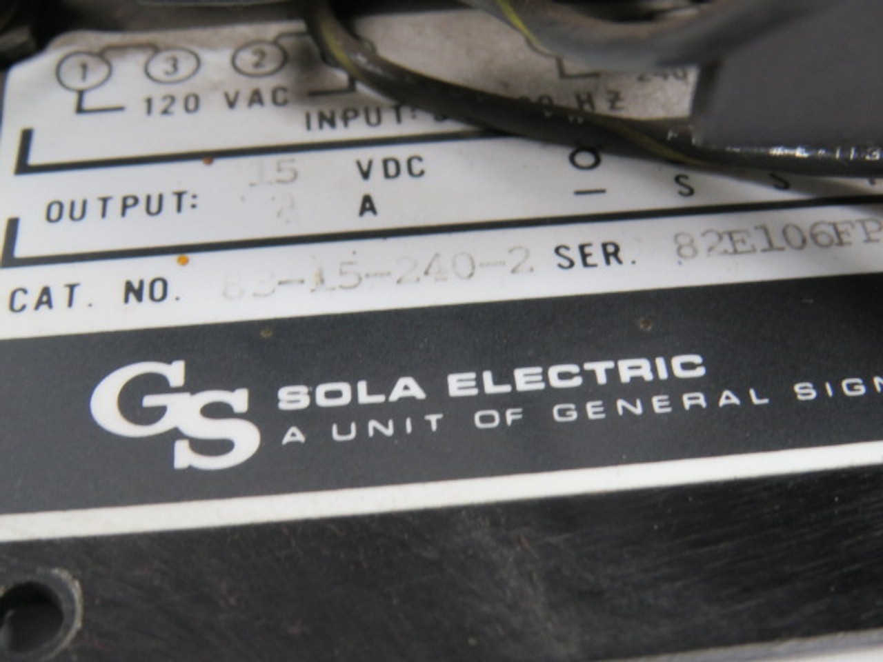 Sola Electric 83-15-240-2 Power Supply Series 82E106FP 4A 120/240VAC USED
