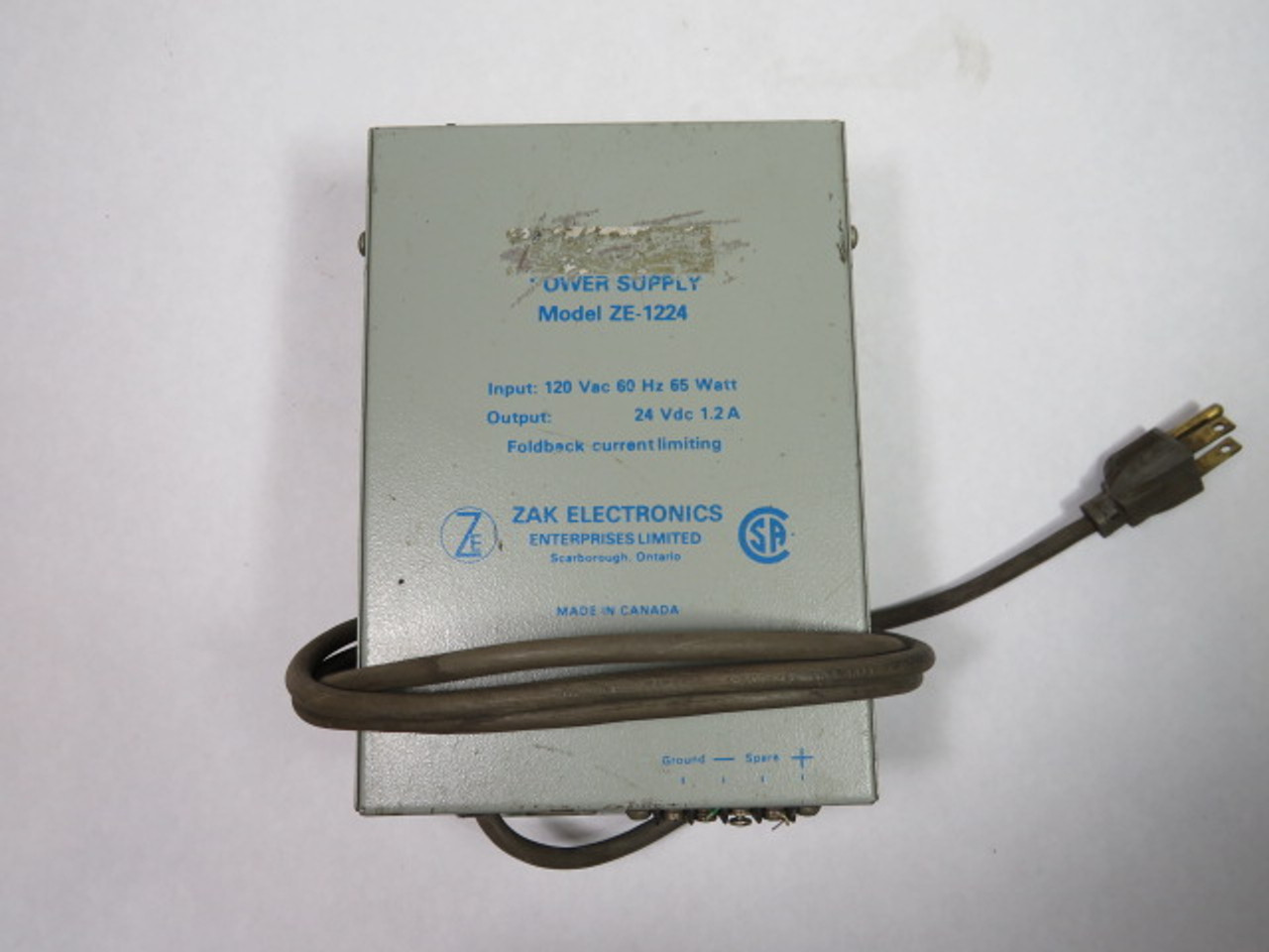 Zak Electronics ZE-1224 Power Supply 65W 120Vac 60Hz USED
