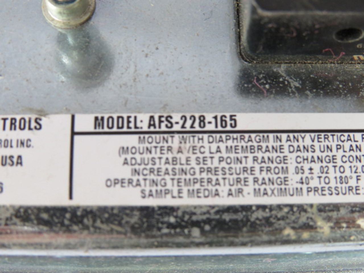 Cleveland Controls AFS-228-165 Pressure Switch 120-277VAC 15A 300VA USED