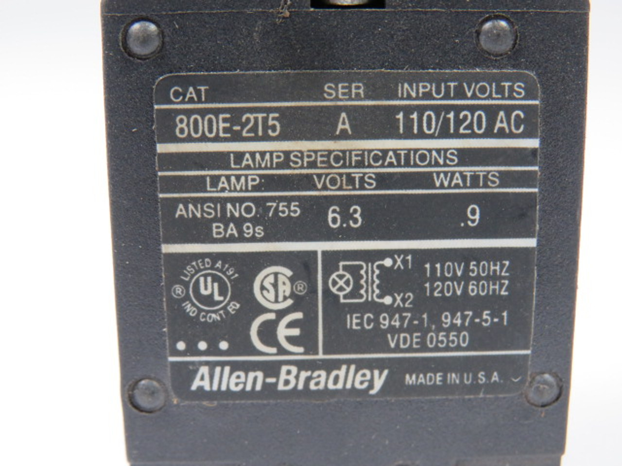 Allen-Bradley 800E-2T5 Series A Transformer Module 100/120VAC USED