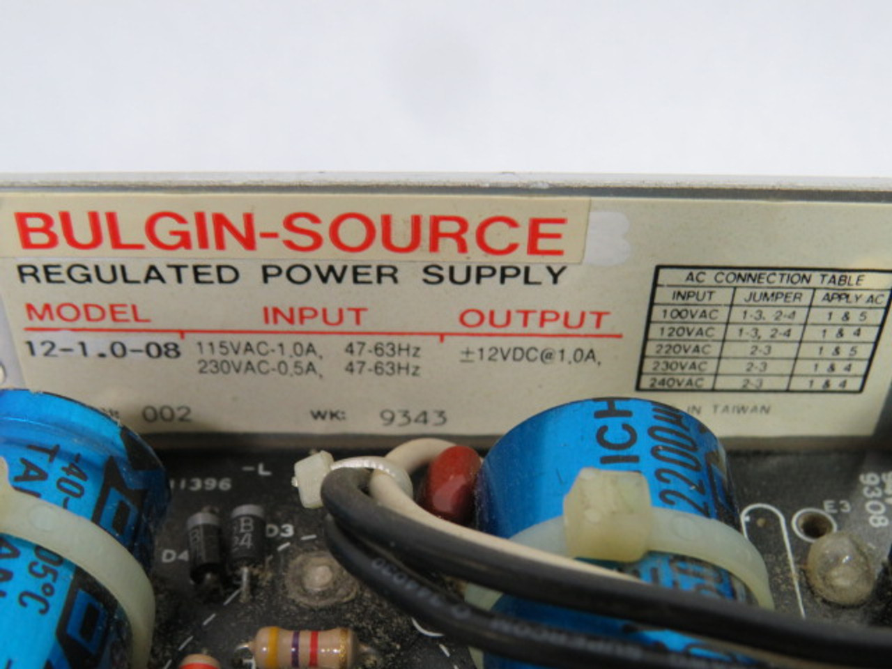 Bulgin-Source 12-1.0-0.8 Regulated Power Supply 115/230V 1.0/.5A 47-63Hz USED