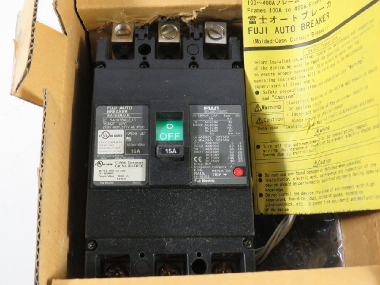 Fuji Electric SA103RAUL/15 Auto Circuit Breaker 15A 240V 3P ! NEW !