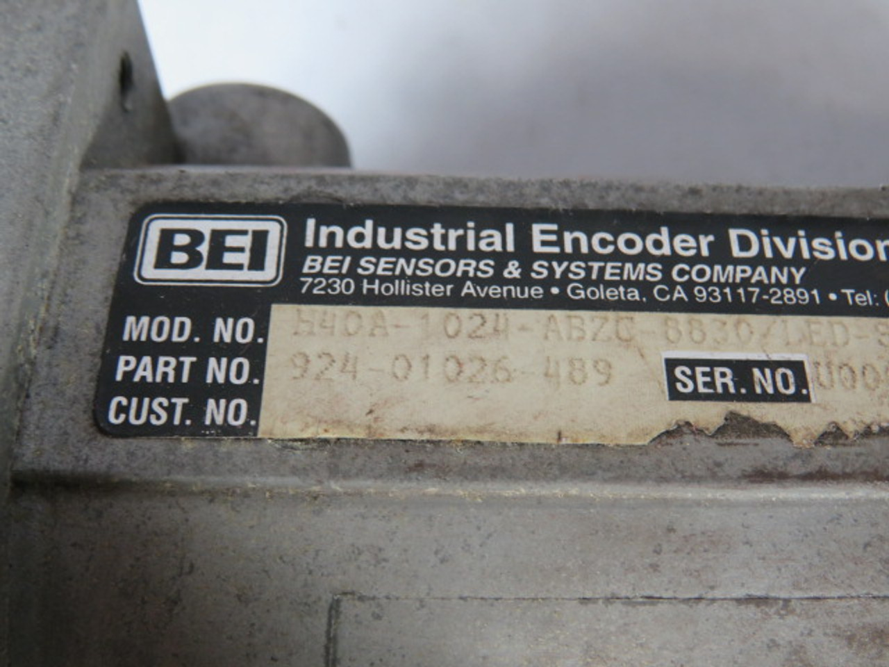 BEI 924-01026-489 Rotary Encoder 5VDC 1VA 10,000RPM Max USED