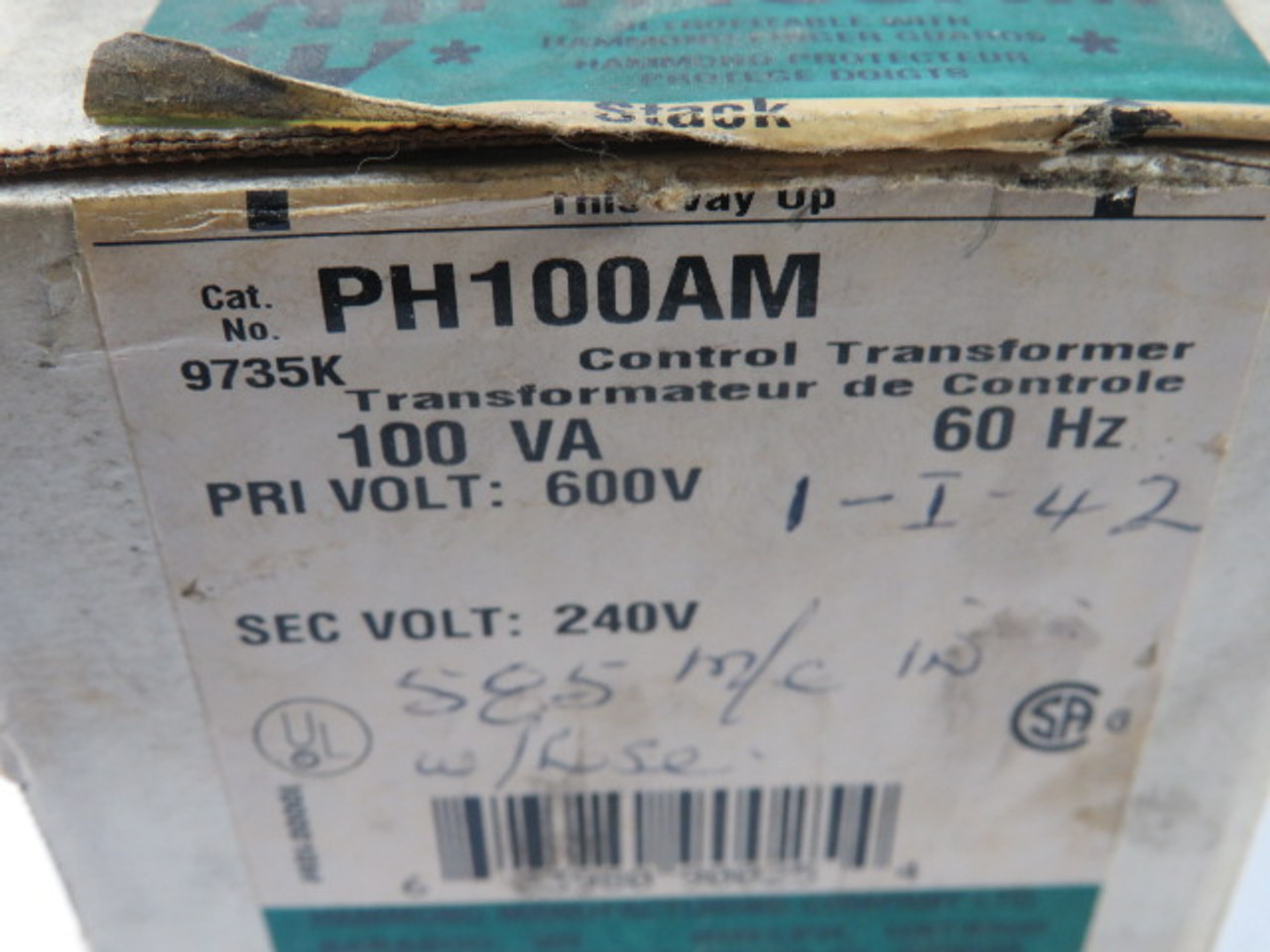 Hammond PH100AM Transformer 100VA Pri. 600V Sec. 240V 60Hz ! NEW !