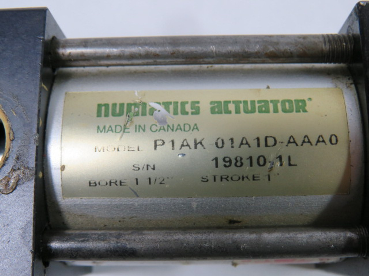 Numatics P1AK-01A1D-AAA0 Pneumatic Cylinder 1-1/2" Bore 1" Stroke USED