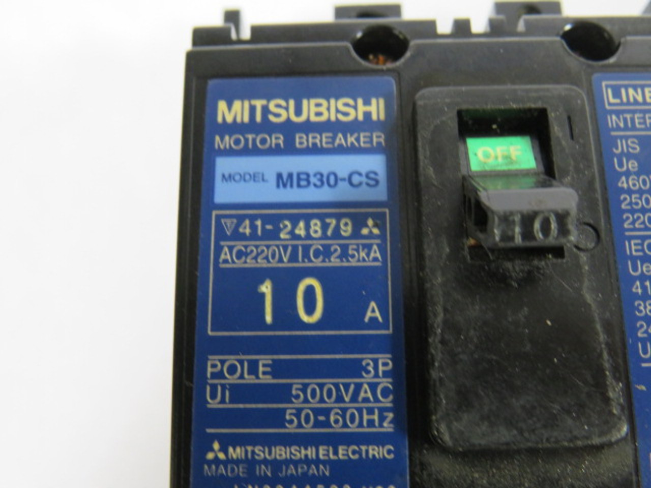 Mitsubishi MB30-CS10 Motor Circuit Breaker 10A 500VAC 3P USED