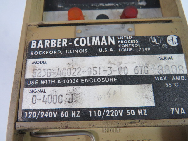 Barber Colman 523B-40022-051-3-00 Solid State Controller 0-400F USED