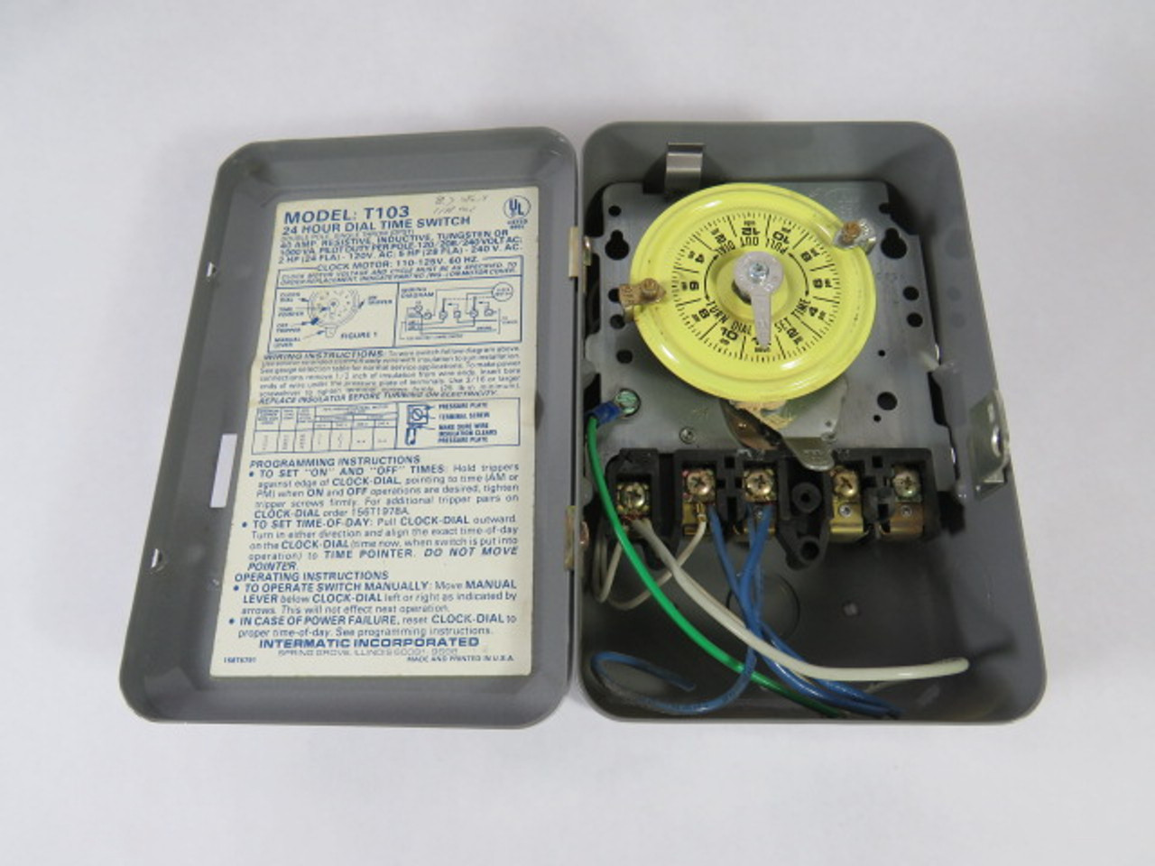 Intermatic T103 24 Hour Dial Time Switch 110-125V 60HZ 40A 2HP USED