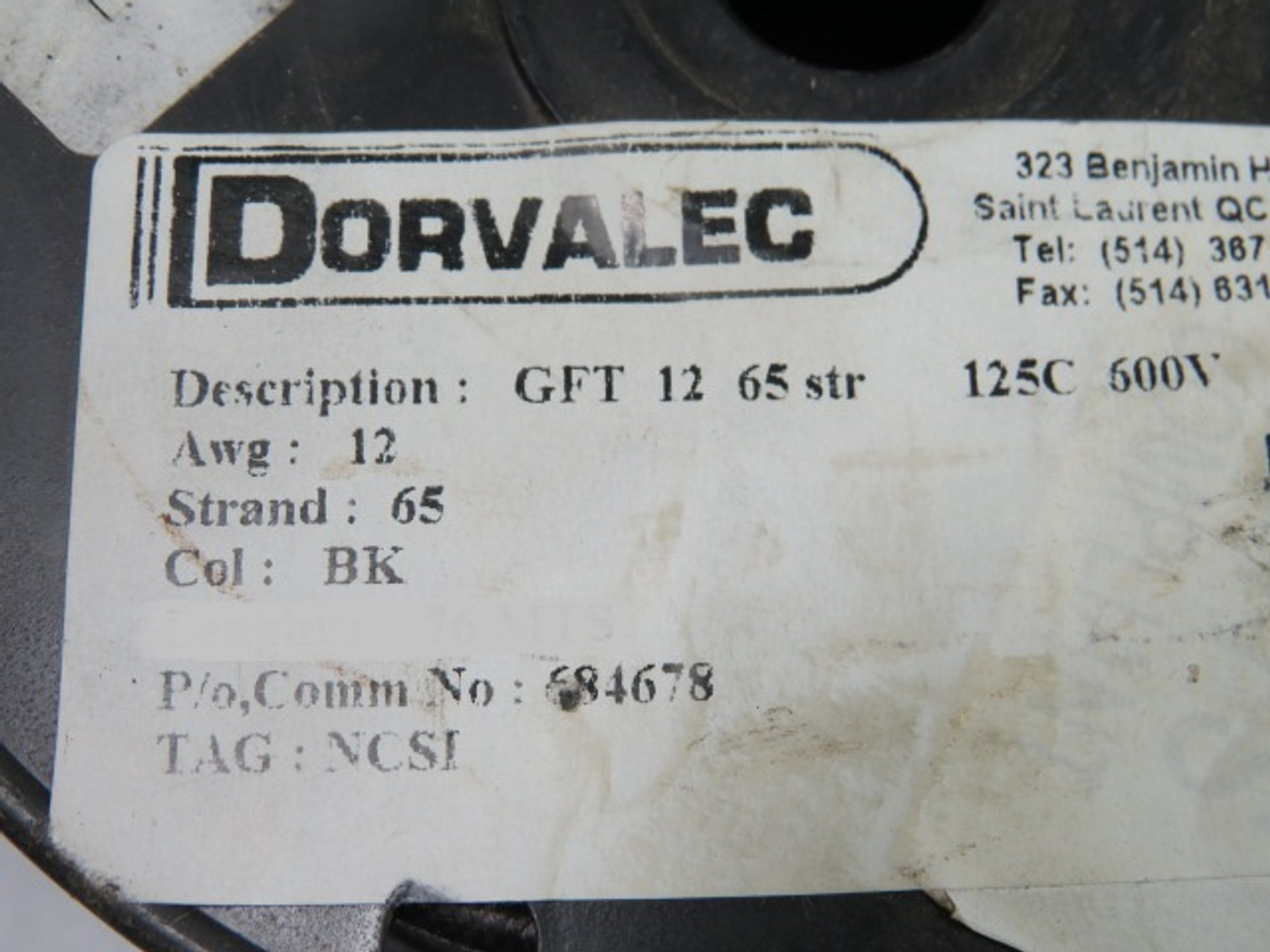 Dorvalec 12/65 Cable 12 Awg 65 Str. 600V 247ft BLACK USED