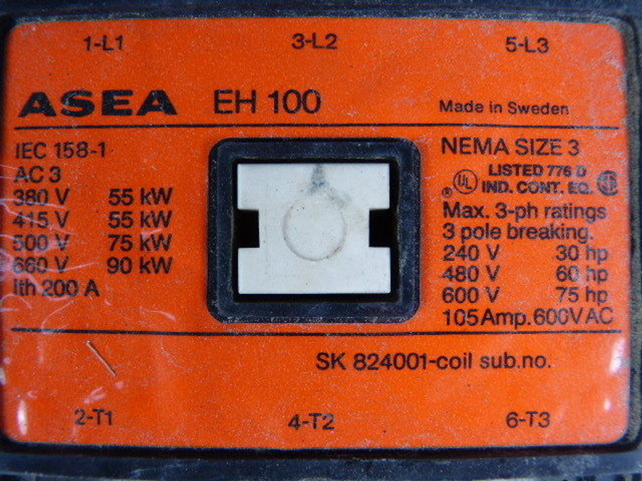 ASEA EH100 Contactor 3 Pole 220/240V 50/60Hz USED