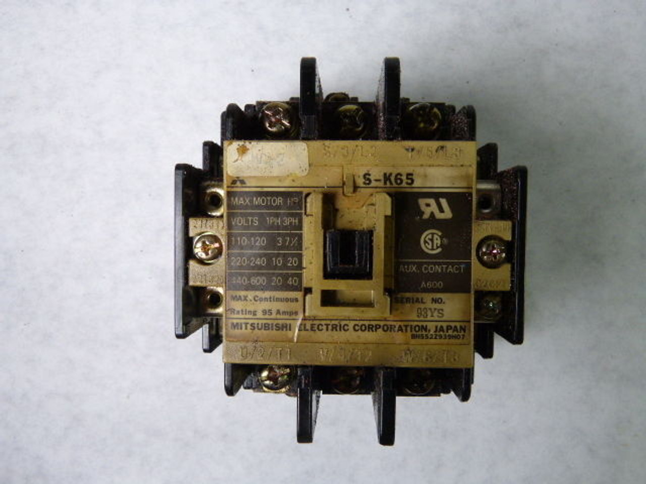 Mitsubishi S-K65 S-K65-AC100V Contactor 65A 3Ph 2NO/NC 100-127VAC USED