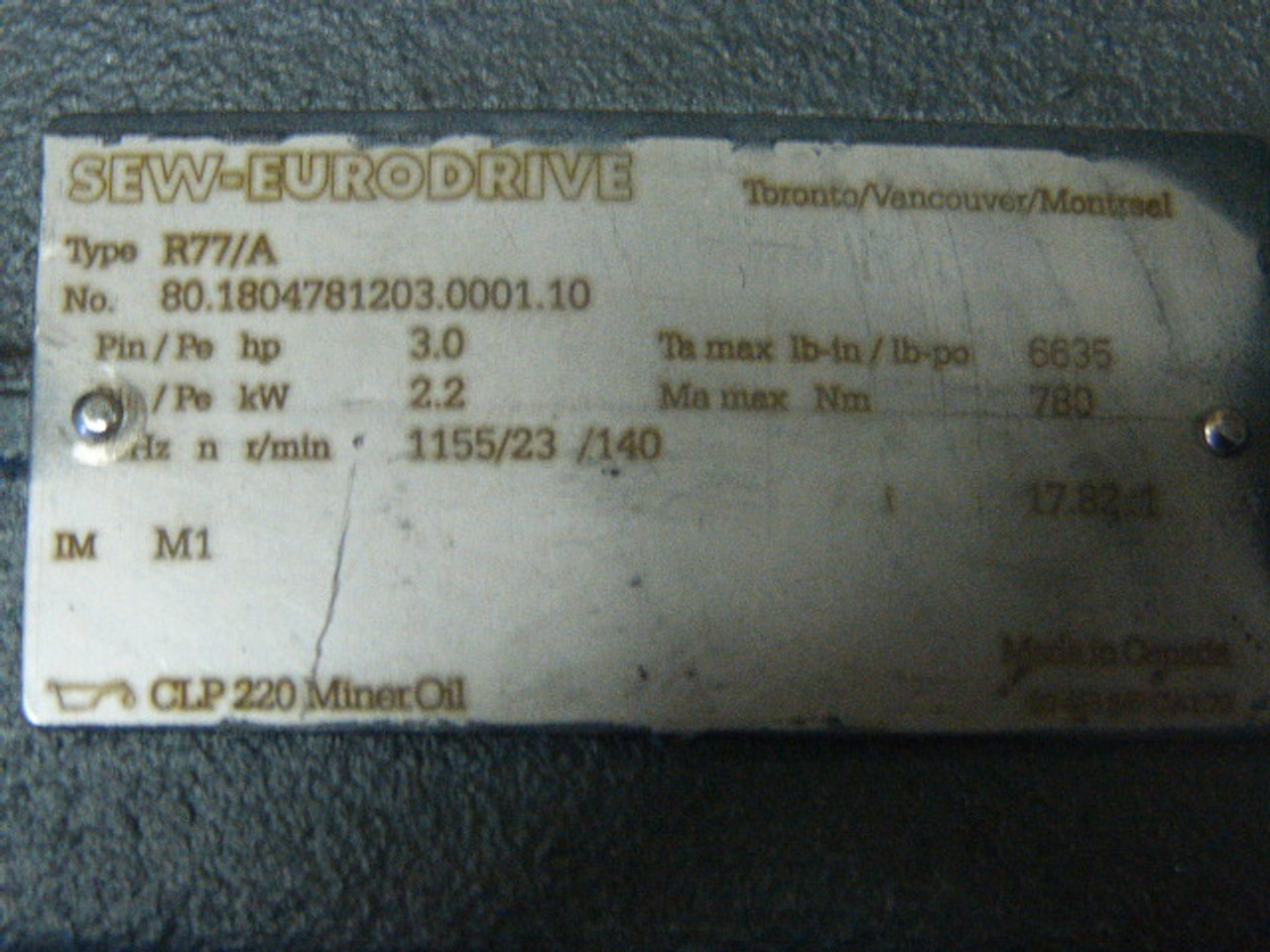 Sew-Eurodrive R77 VU31 80.1804781203.0001.10 Varibloc Speed Gear Unit ! RFB !