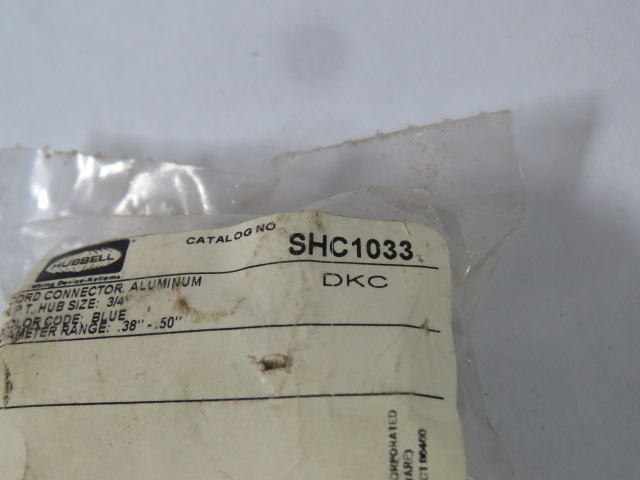 Hubbell SHC1033 Cord Connector Aluminum NPT-3/4" Dia. Range-.38"-.50" BLUE NWB