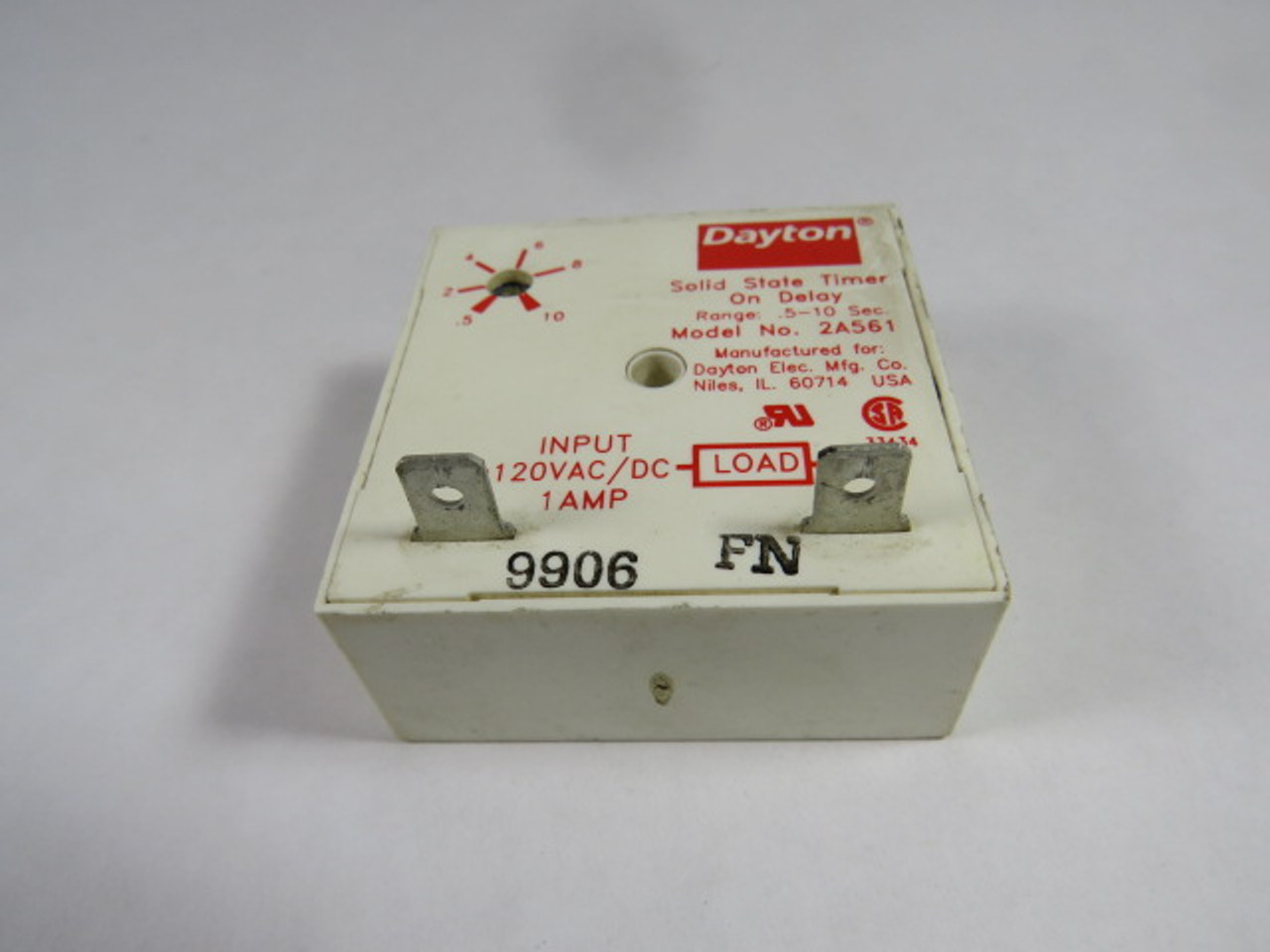 Dayton 2A561 Solid State Timer On Delay .5-10sec 120VAC/DC 1AMP USED