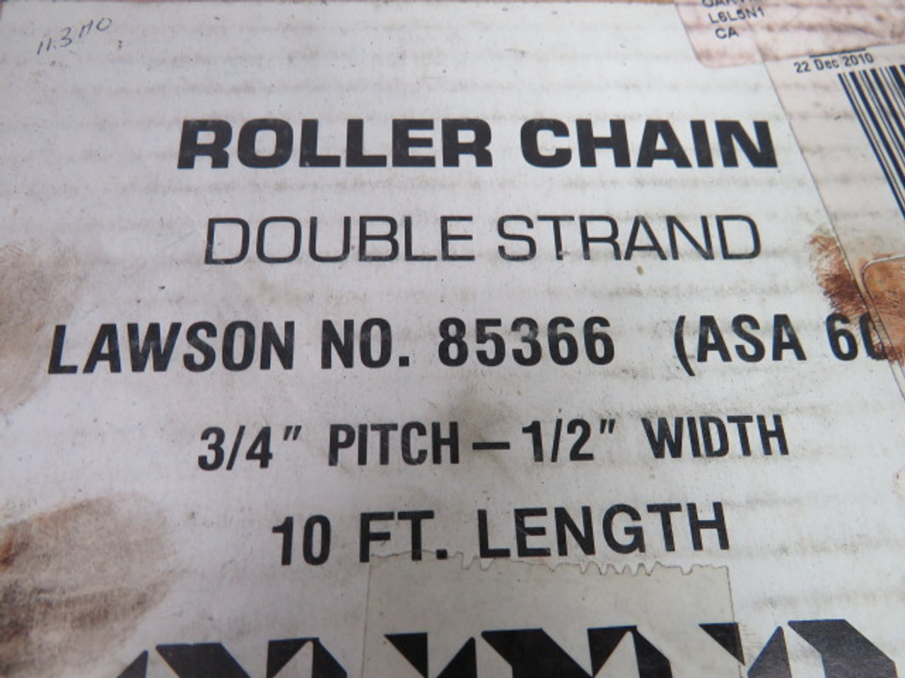 Lawson 85366 10' Long Roller Chain 3/4" Pitch 1/2" Width ! NEW !