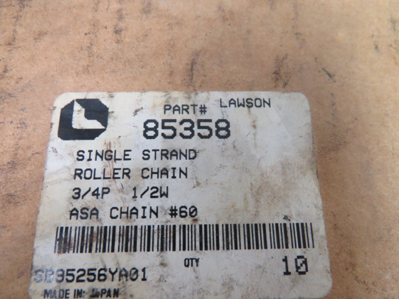 Lawson 85358 10' Roller Chain 3/4" Pitch 1/2" Width ! NEW !