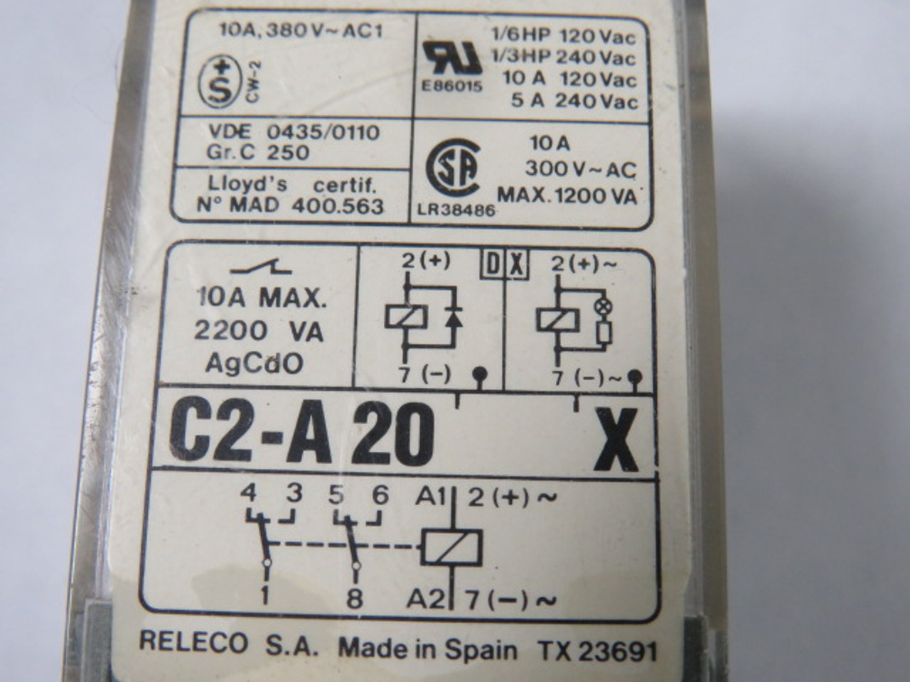 Turck C2-A20-X/240VAC Relay 240VAC 10A 8-Pin USED