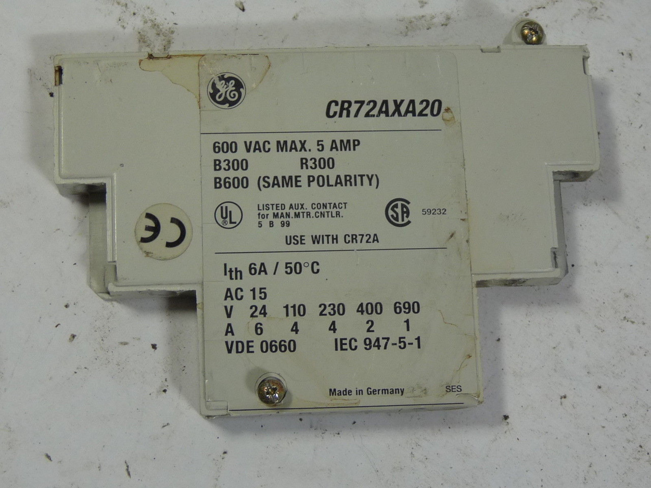 General Electric CR72AXA20 Auxilary Contact Left Mount USED