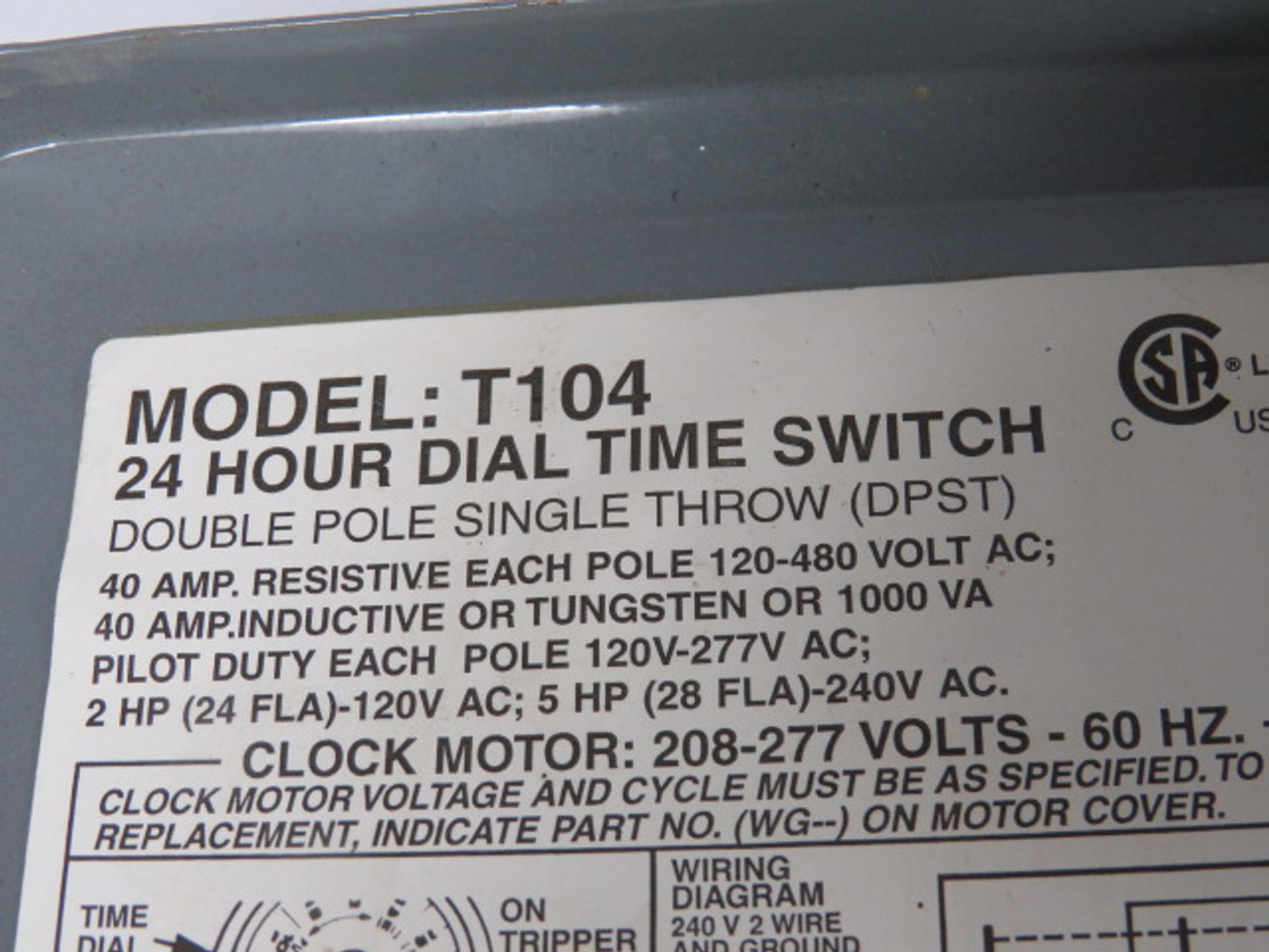 Intermatic T104 24 Hour Dial Time Switch 208-277VAC 60Hz 1000VA USED