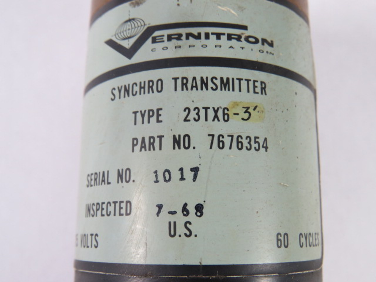 Vernitron 7676354 Synchro Transmitter 3A Single Shaft 2.2490" Flange Dia USED