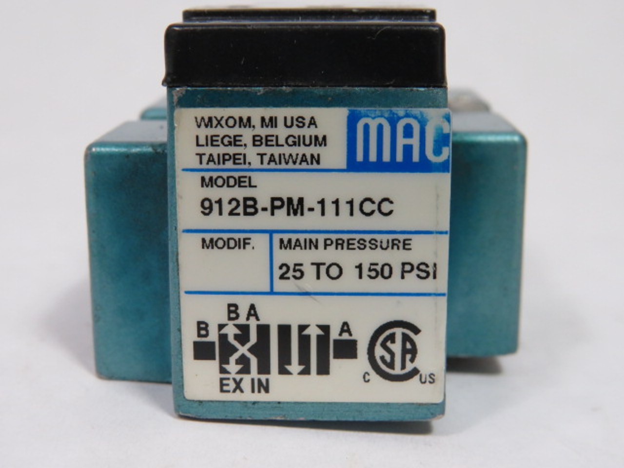 MAC 912B-PM-111CC Solenoid Valve 4 Way 1/4" NPTF 25-150 Psi 110/120 V USED