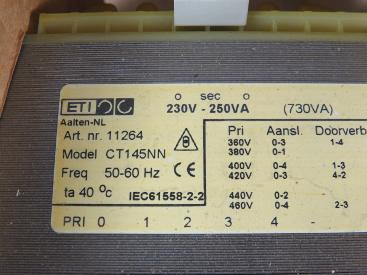 ETI CT145NN Transformer Pri. 360-520V Sec. 230V 250VA 50/60Hz 1Ph ! NEW !