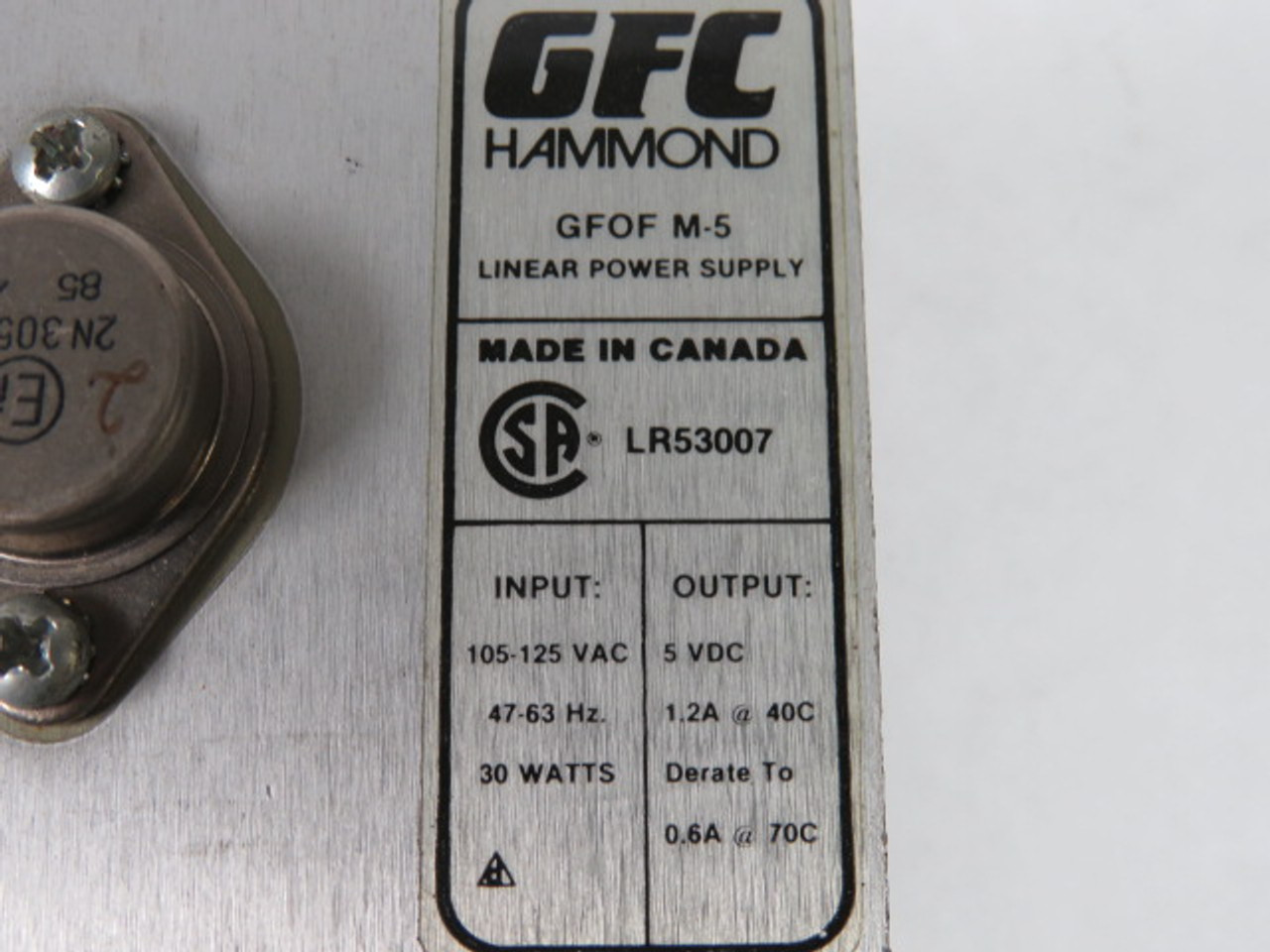 Hammond GFOF-M5 Power Supply 105-125VAC 47-63Hz 30W Input 5VDC 1.2A Out USED