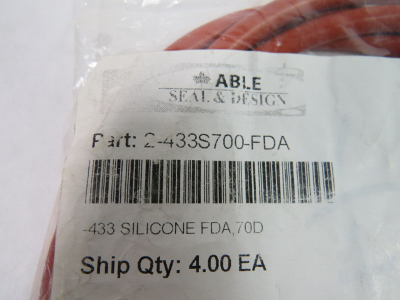 Able Seal 2-433S700-FDA Silicon O-Ring 139.07ID 153.04OD 4-PK ! NWB !