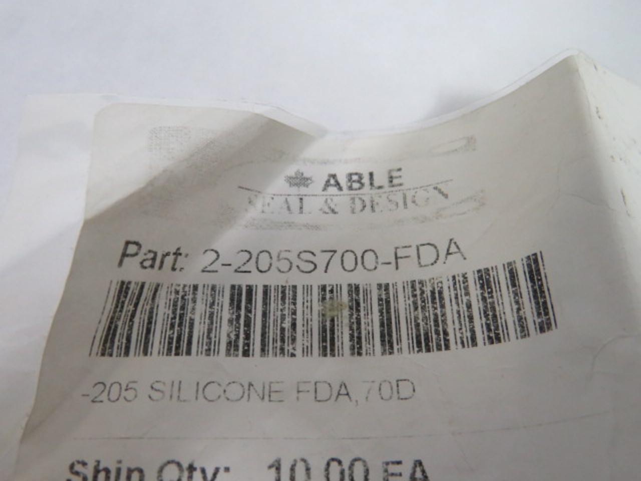 Able Seal 2-205S700-FDA Silicon O-Ring 10.69mm ID 17.75mm OD 10-PK ! NWB !