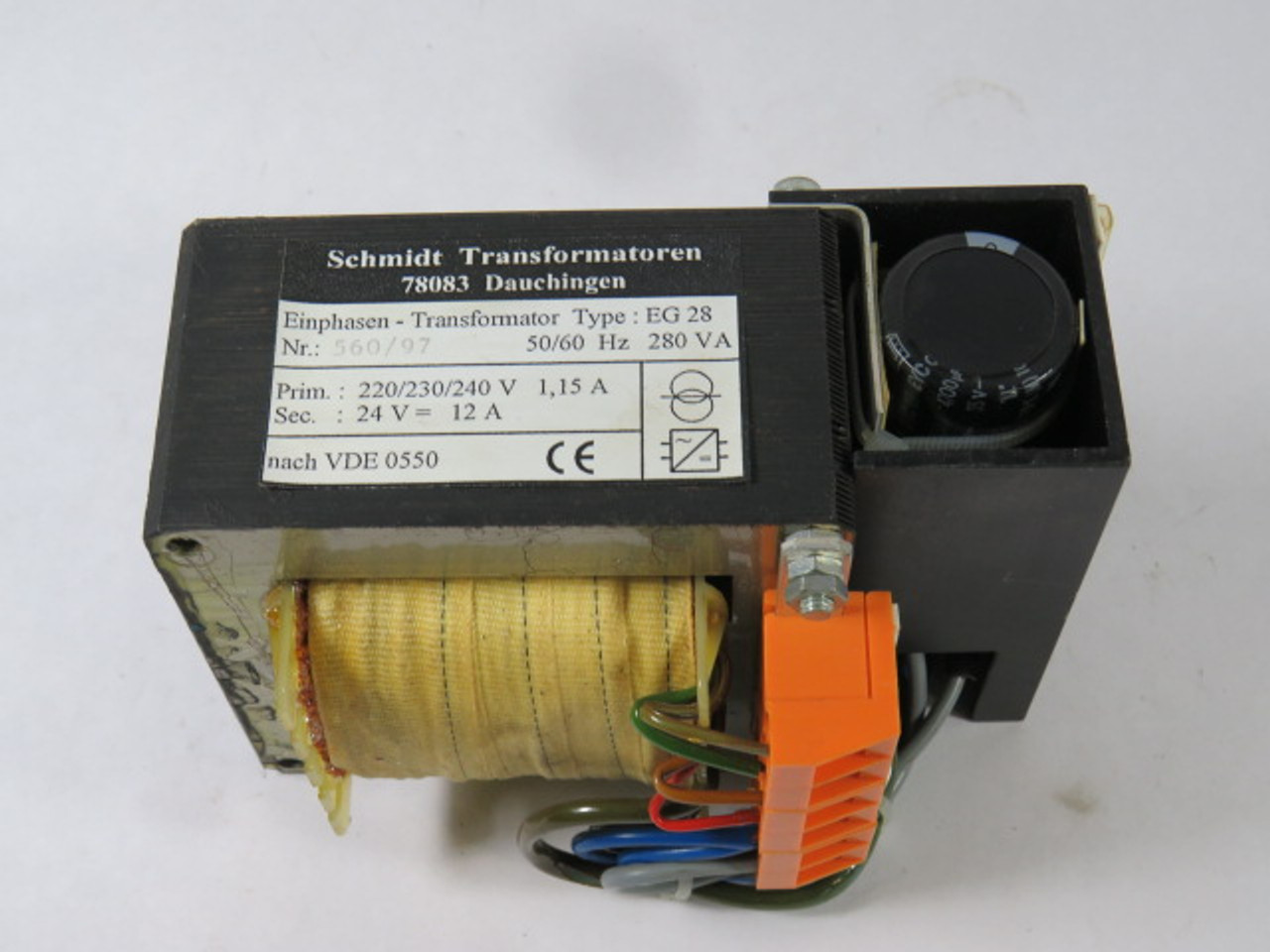 Schmidt Transformer 280VA Pri 220/230/240V 1.15A Sec 24V 12A 50/60Hz USED