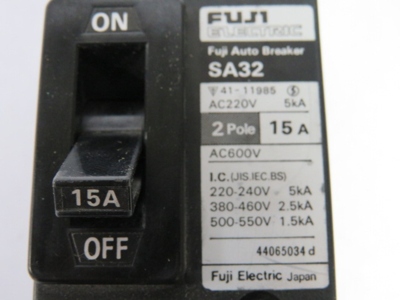 Fuji Electric SA32/15 Circuit Breaker 15A 600V 2P USED