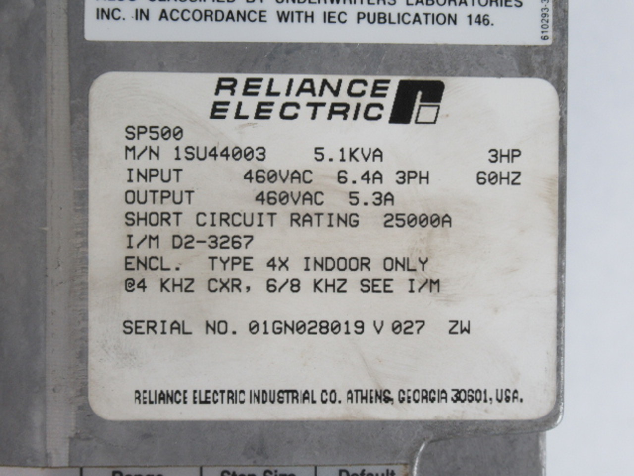 Reliance Electric 1SU44003 SP500 AC Drive 460VAC 6.4A 3PH 60Hz ! AS IS !