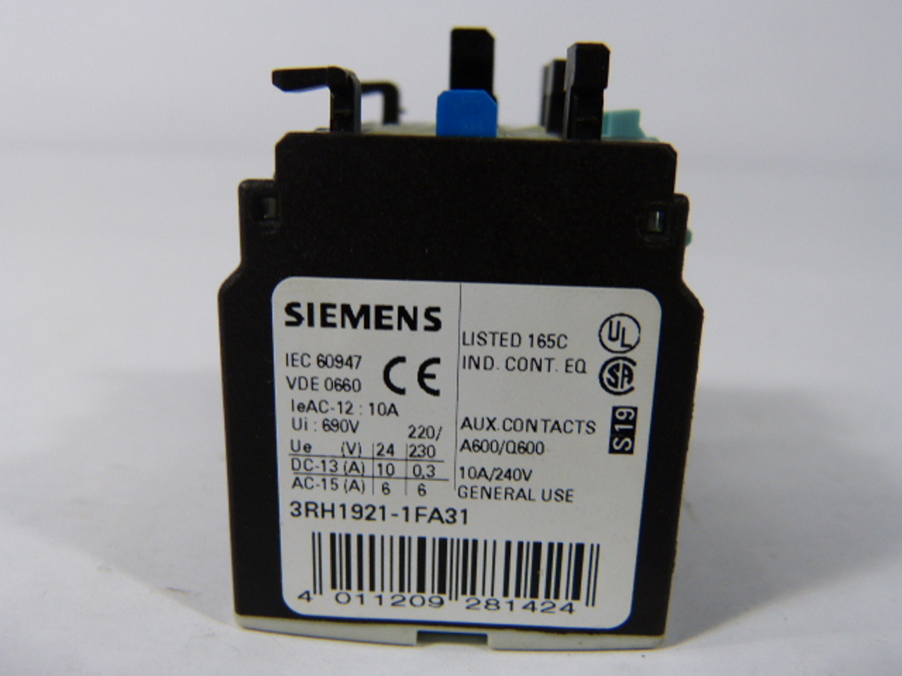 Siemens 3RH1921-1FA31 Auxiliary Contactor 10amp 240V !