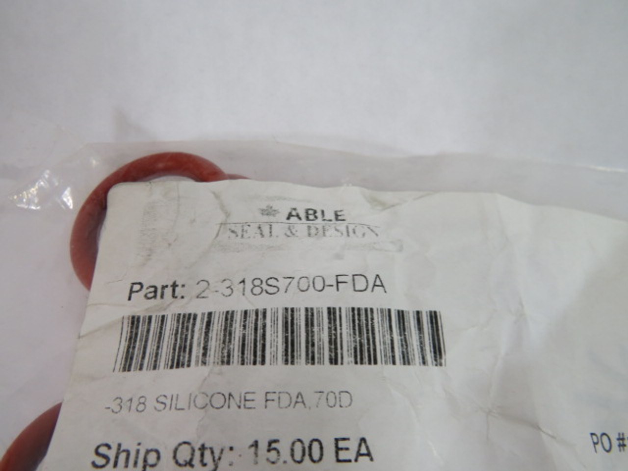 Able Seal 2-318S700-FDA Silicon O-Ring 24.77mm ID 35.43mm OD 15-PK ! NWB !