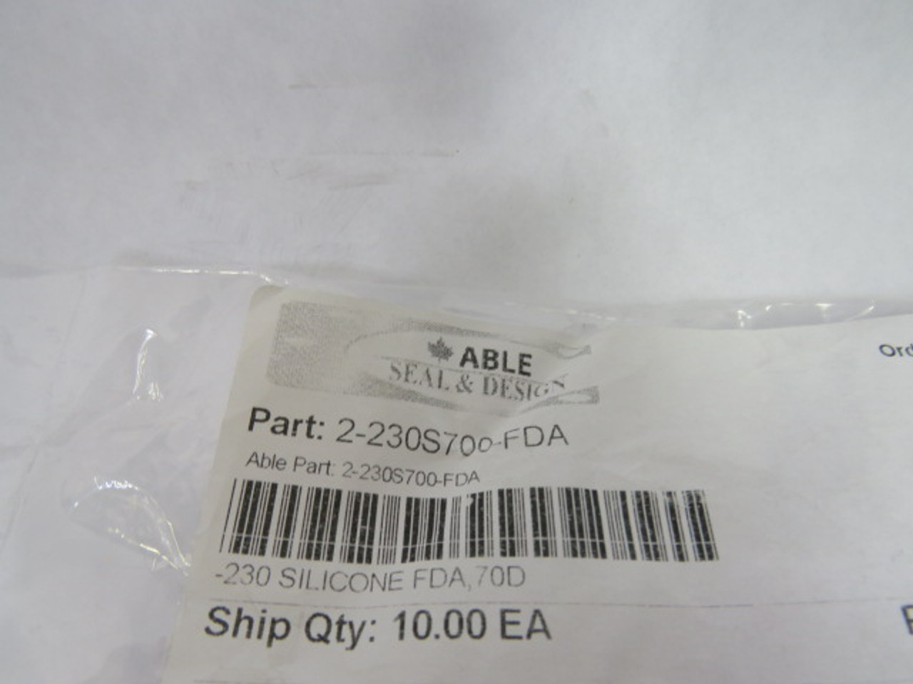 Able Seal 2-230S700-FDA Silicon O-Ring 63.09mm ID 70.15mm OD 10 PK ! NWB !