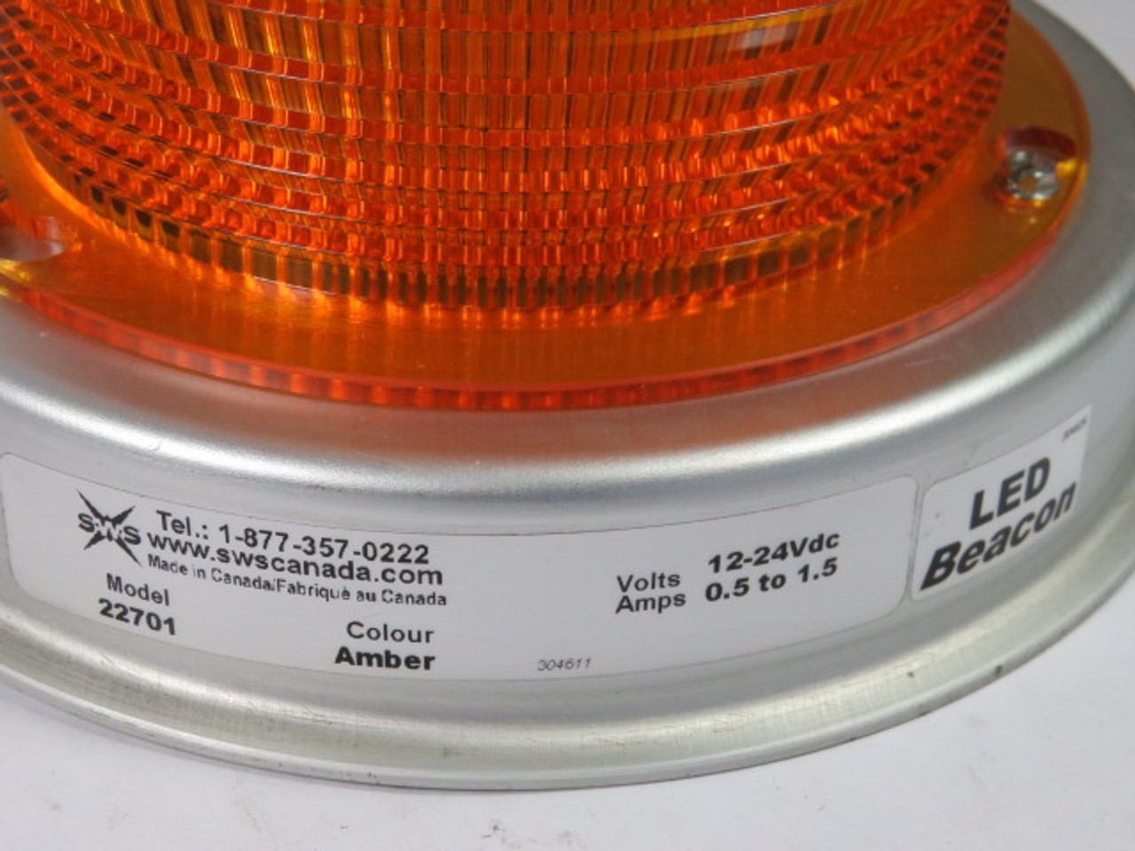 SWS 22701 LED Beacon Light Amber 12-24VDC 0.5-1.5A USED