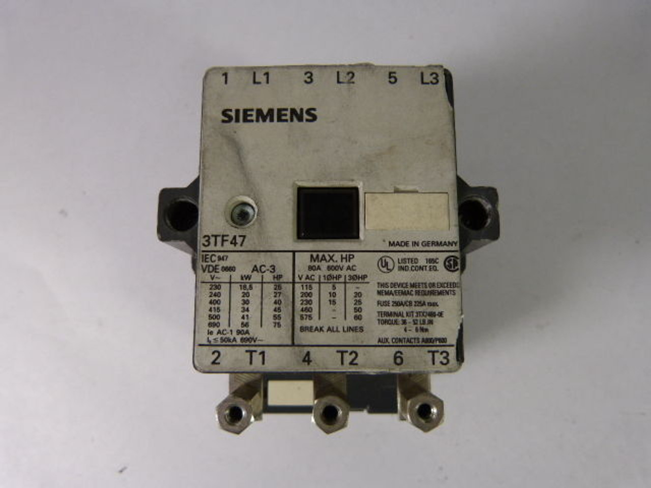 Siemens 3TF4722-0BB4 Contactor 8Amp 24VDC Coil USED