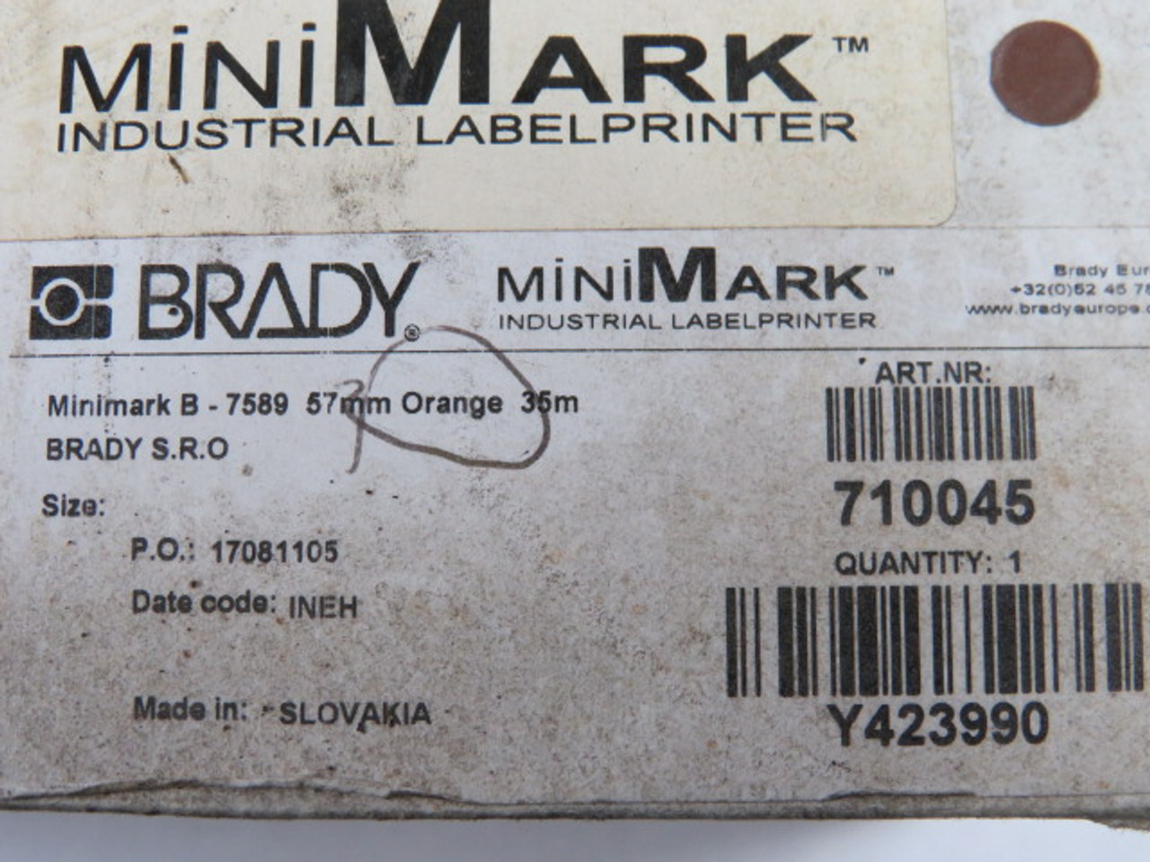 Brady 710045 Adhesive Vinyl Tape Orange 57mmx35m ! NEW !