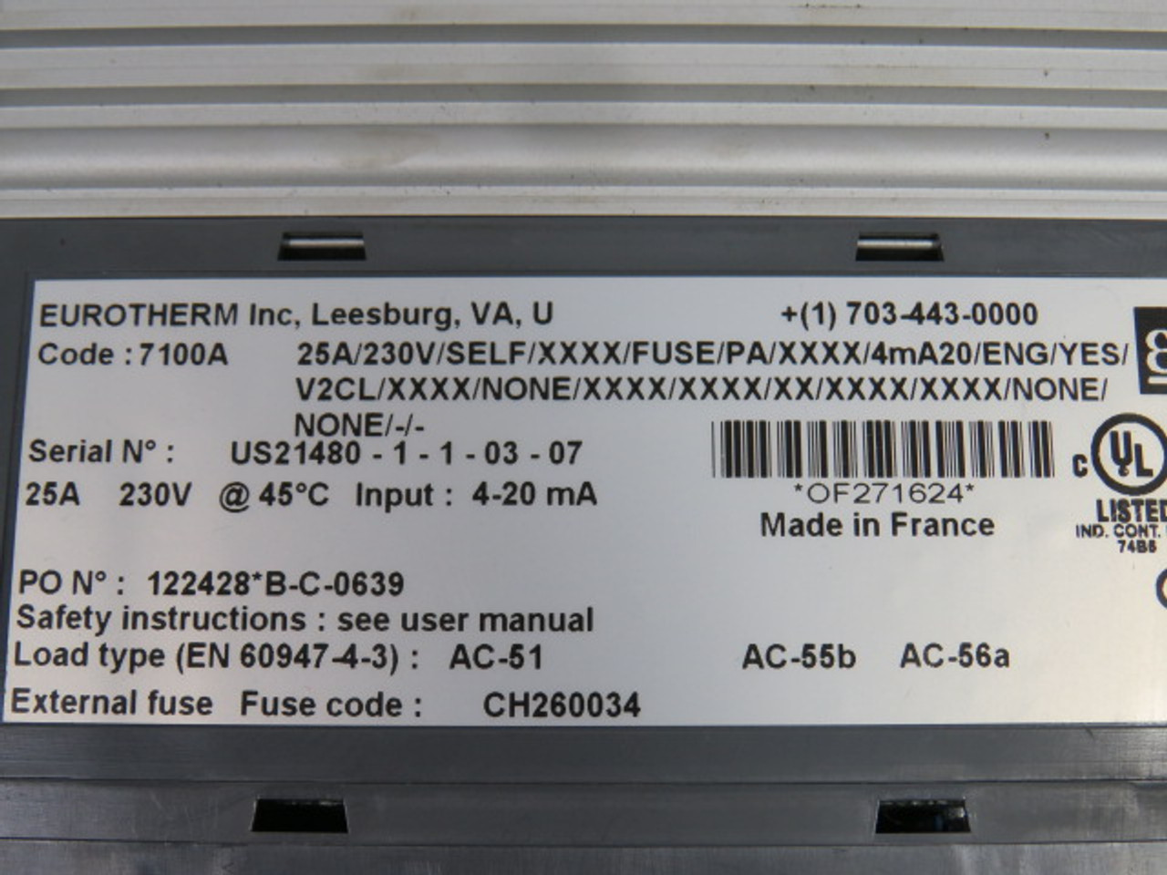 Eurotherm 7100A Single Phase Thyristor 25A 230V USED