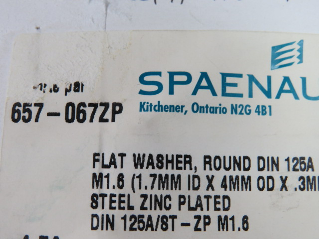 Spaenaur 657-067ZP Round Flat Washer DIN 125A M1.6 Lot Of 4 ! NOP !