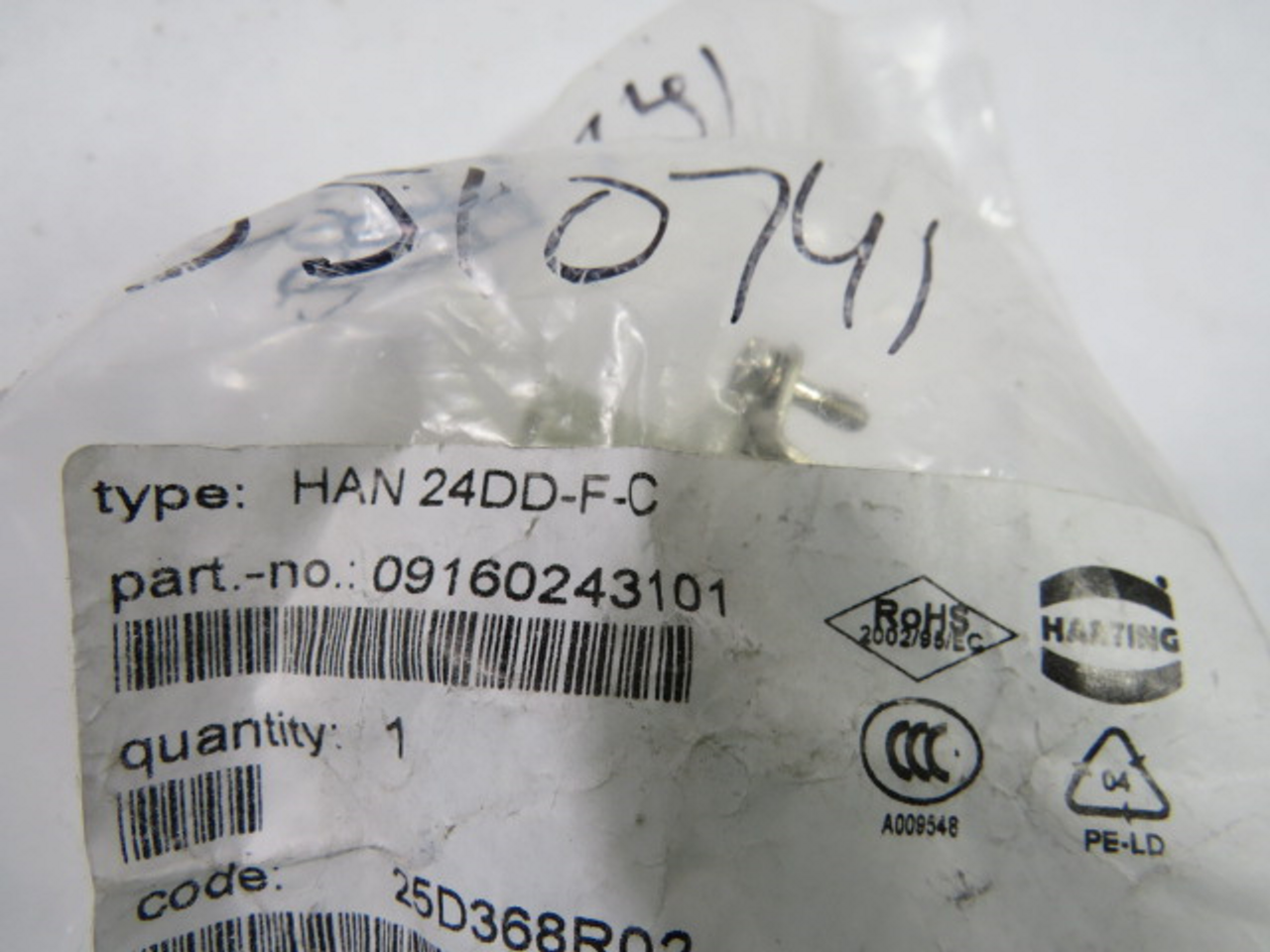 Harting 09160243101 Female Pebble Gray 24 Contact Connector Size 6B ! NWB !