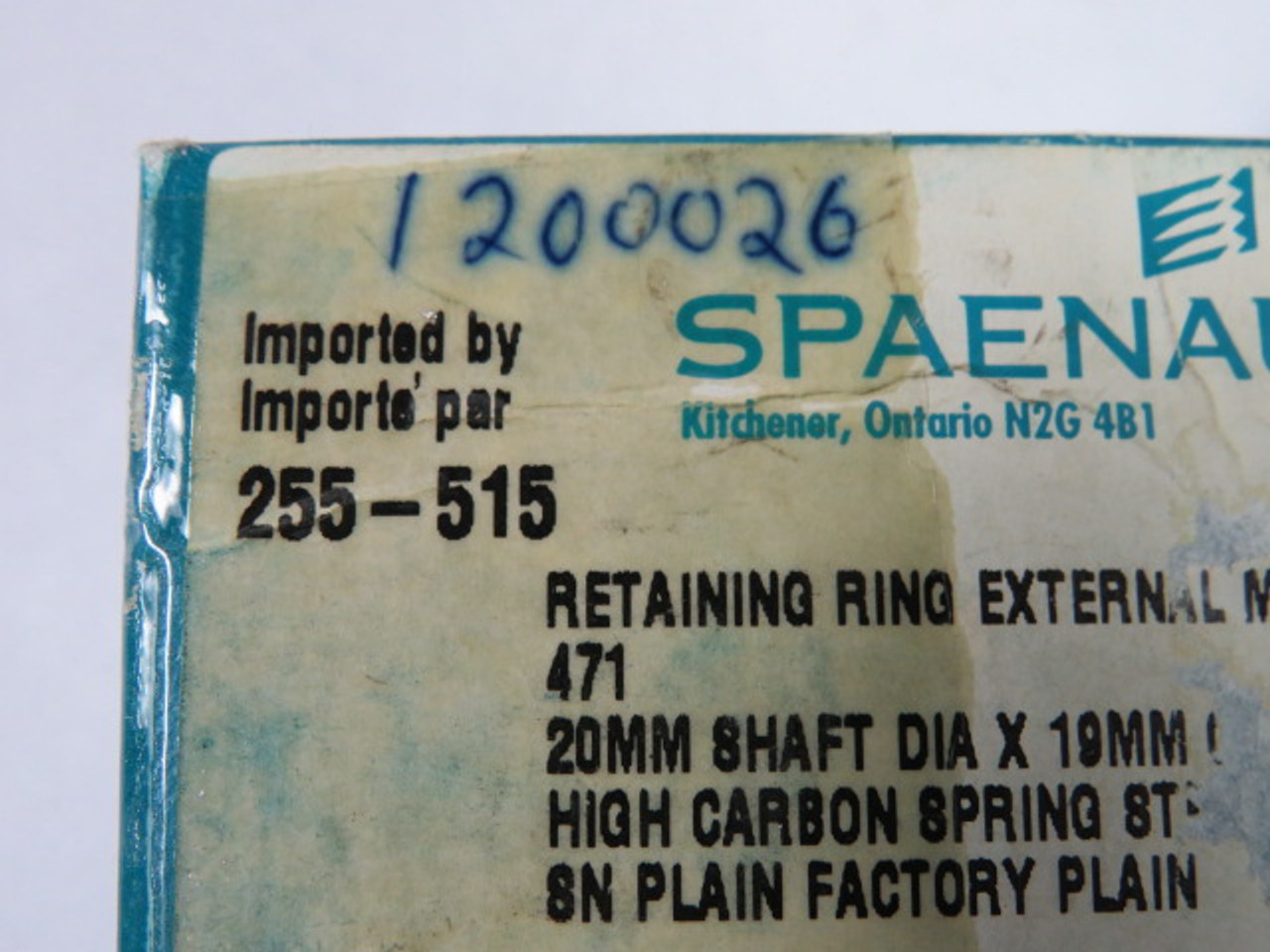 Spaenaur 255-515 External Retaining Ring 20mm Shaft Diameter Box Of 100 ! NEW !