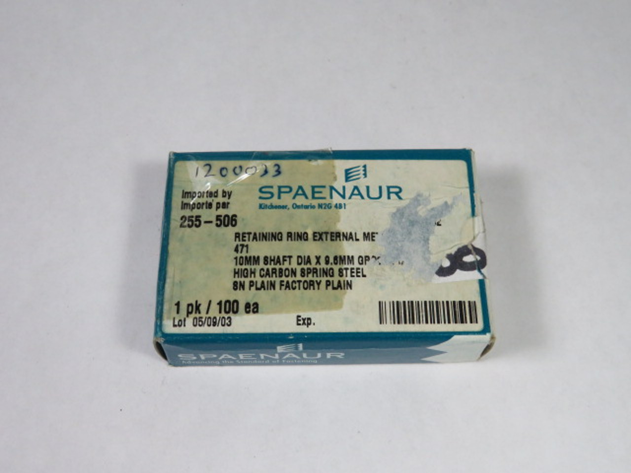 Spaenaur 255-506 External Retaining Ring 10mm Shaft Diameter Box Of 100 ! NEW !
