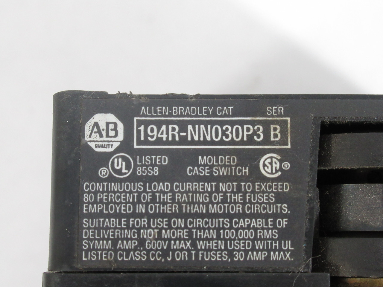 Allen-Bradley 194R-NN030P3 Series B Non-Fusible Disconnect Switch ! AS IS !