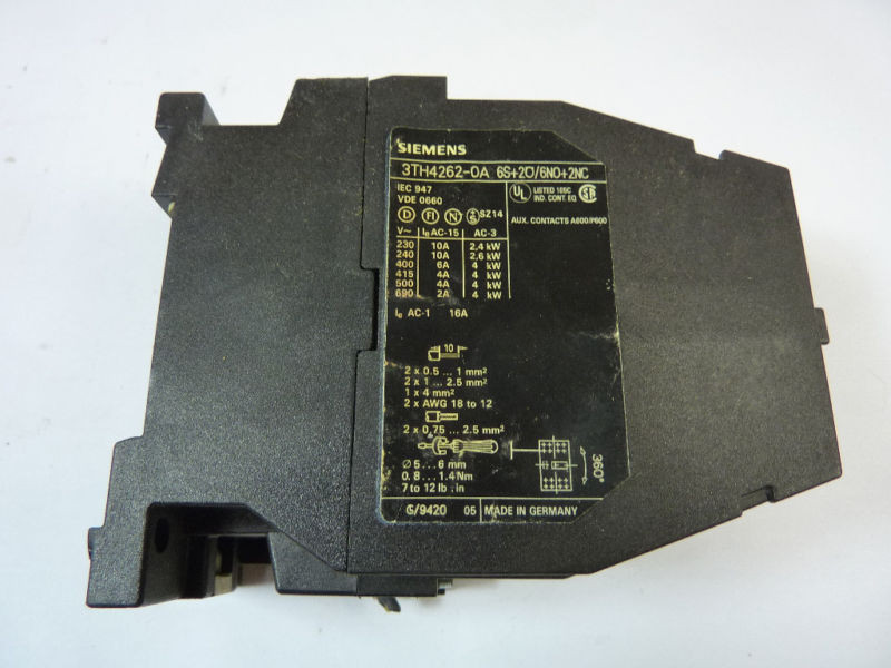 Siemens 3TH4262-0A Contactor 16 Amp 600V 110V Coil USED