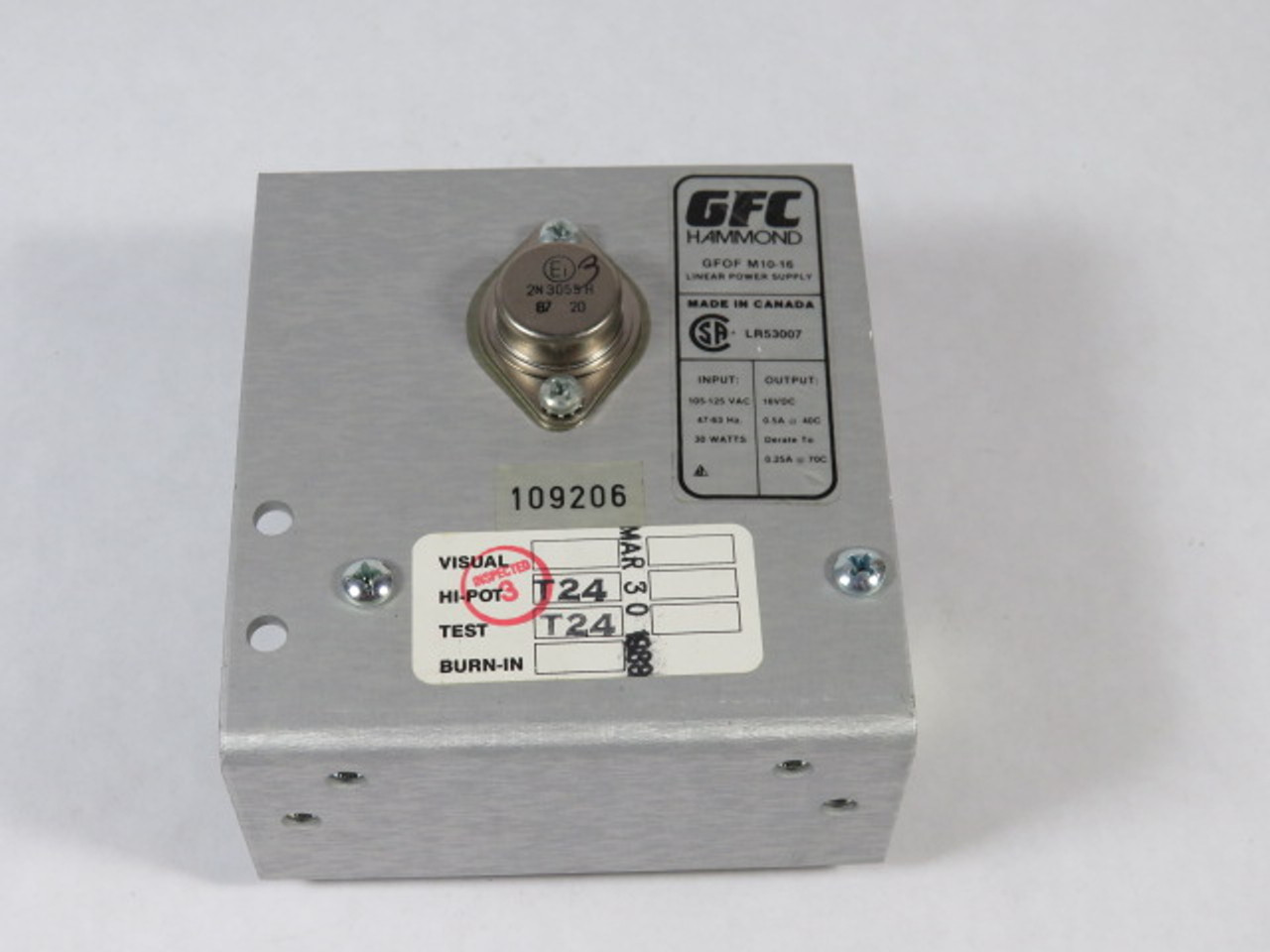 GFC Hammond Linear Power Supply Input 105-125VAC 47-63Hz Output 30W USED