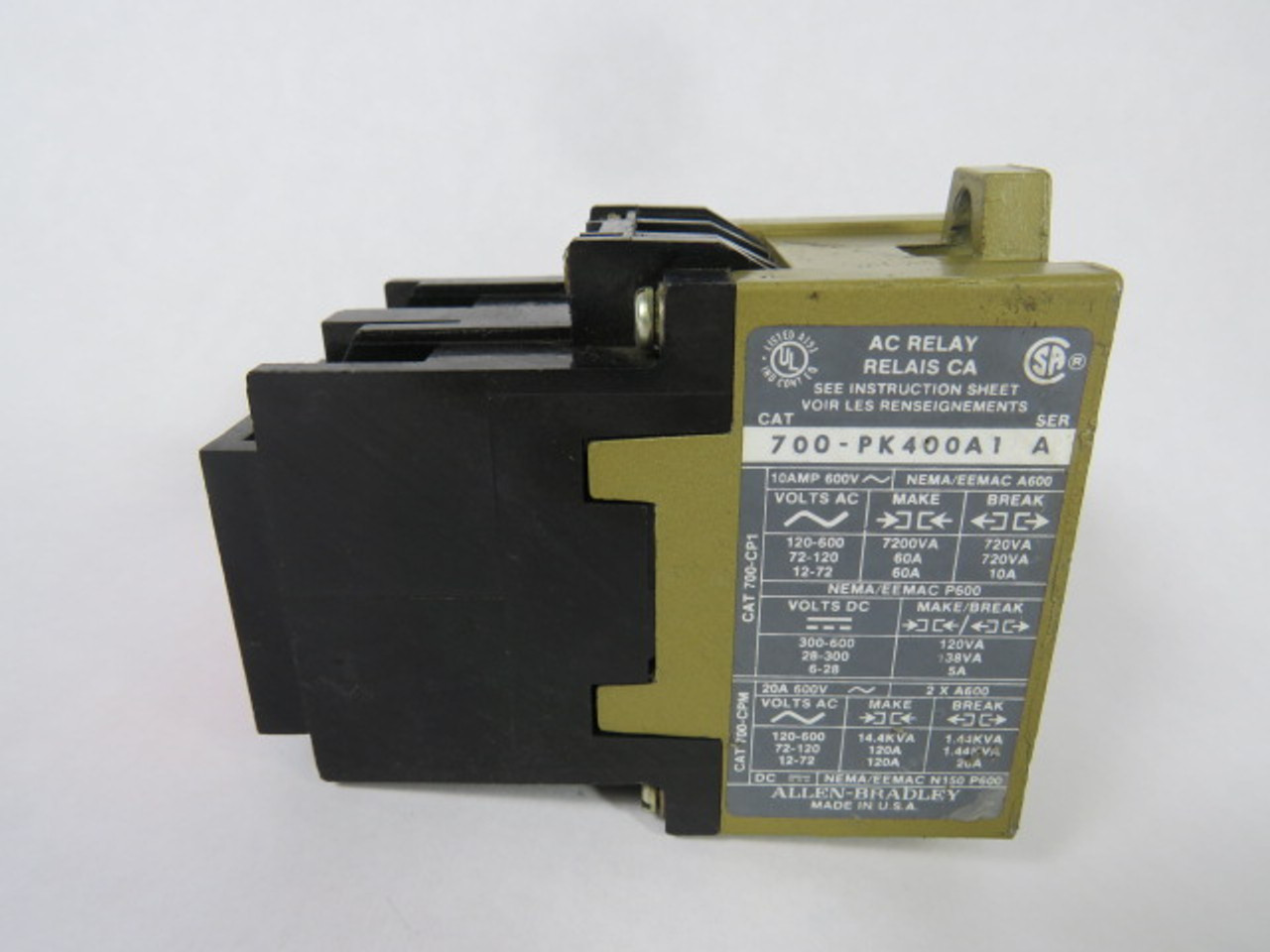 Allen-Bradley 700-PK400A1 Series A AC Relay 115-120V 60HZ 110V 50HZ USED