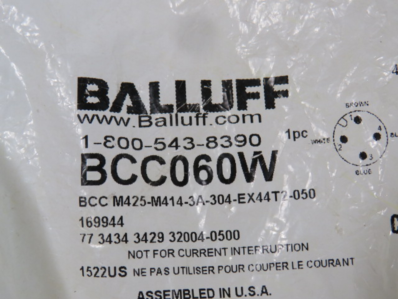 Balluff BCC060W Double-Ended Cordset 250VDC/VAC 5m Cable USED