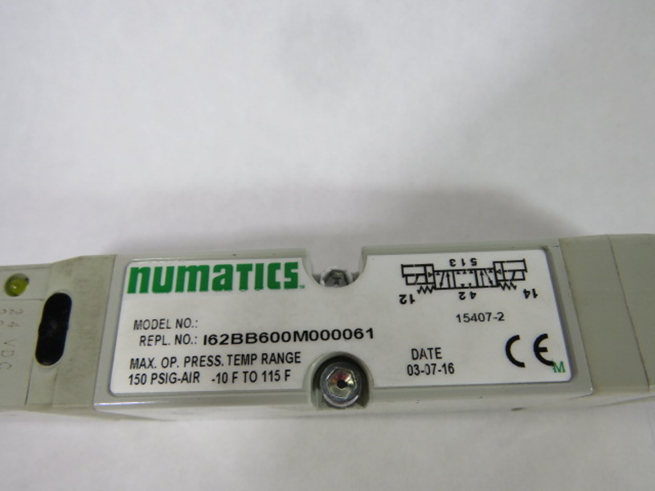 Numatics 162BB600M000061 Solenoid Valve 150PSI 24VDC ! AS IS !