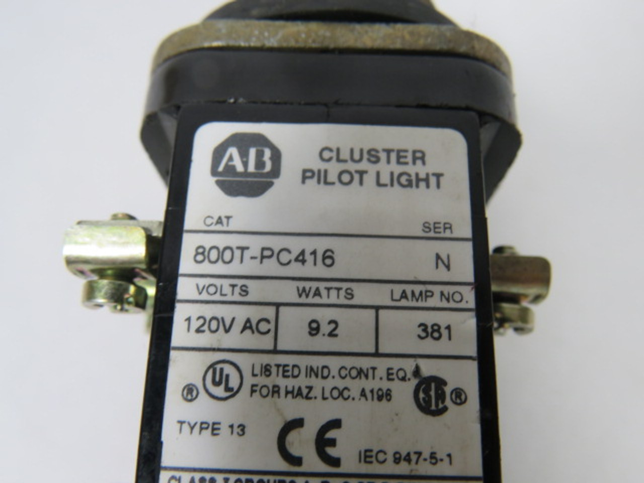 Allen-Bradley 800T-PC416-XXXX Series N Cluster Pilot Light 120VAC 9.2W USED